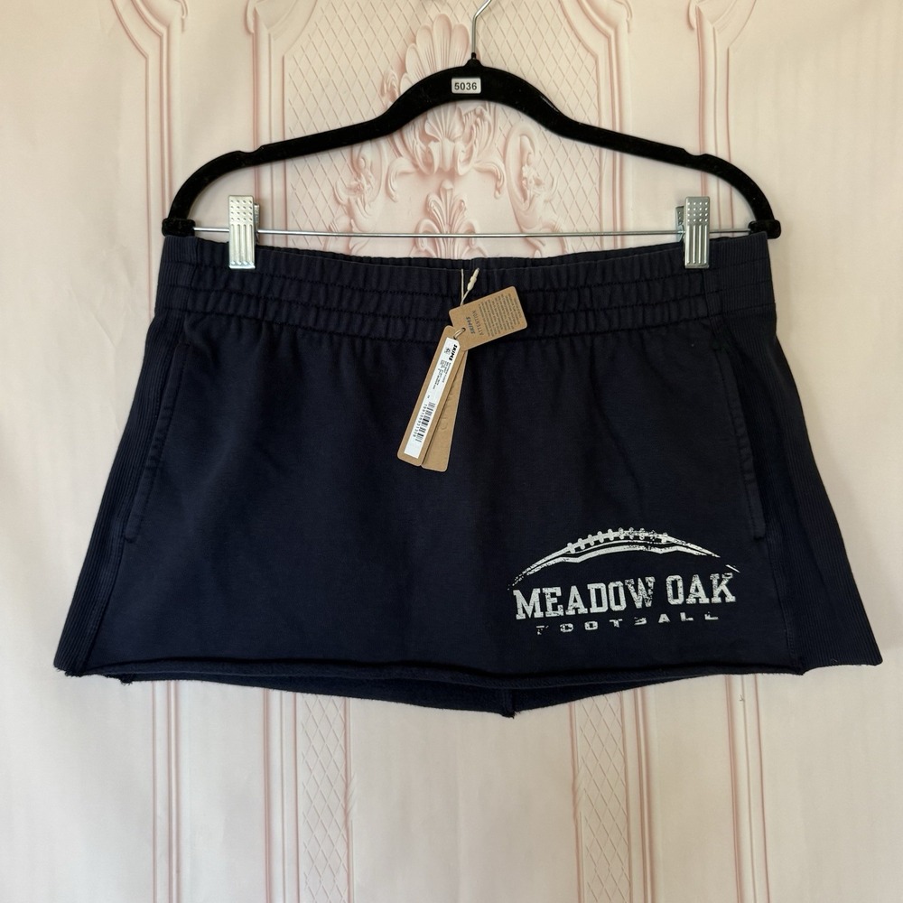 Skims Boyfriend Fleece Mini Skirt Navy Meadow Oak Size S NWT Pockets
